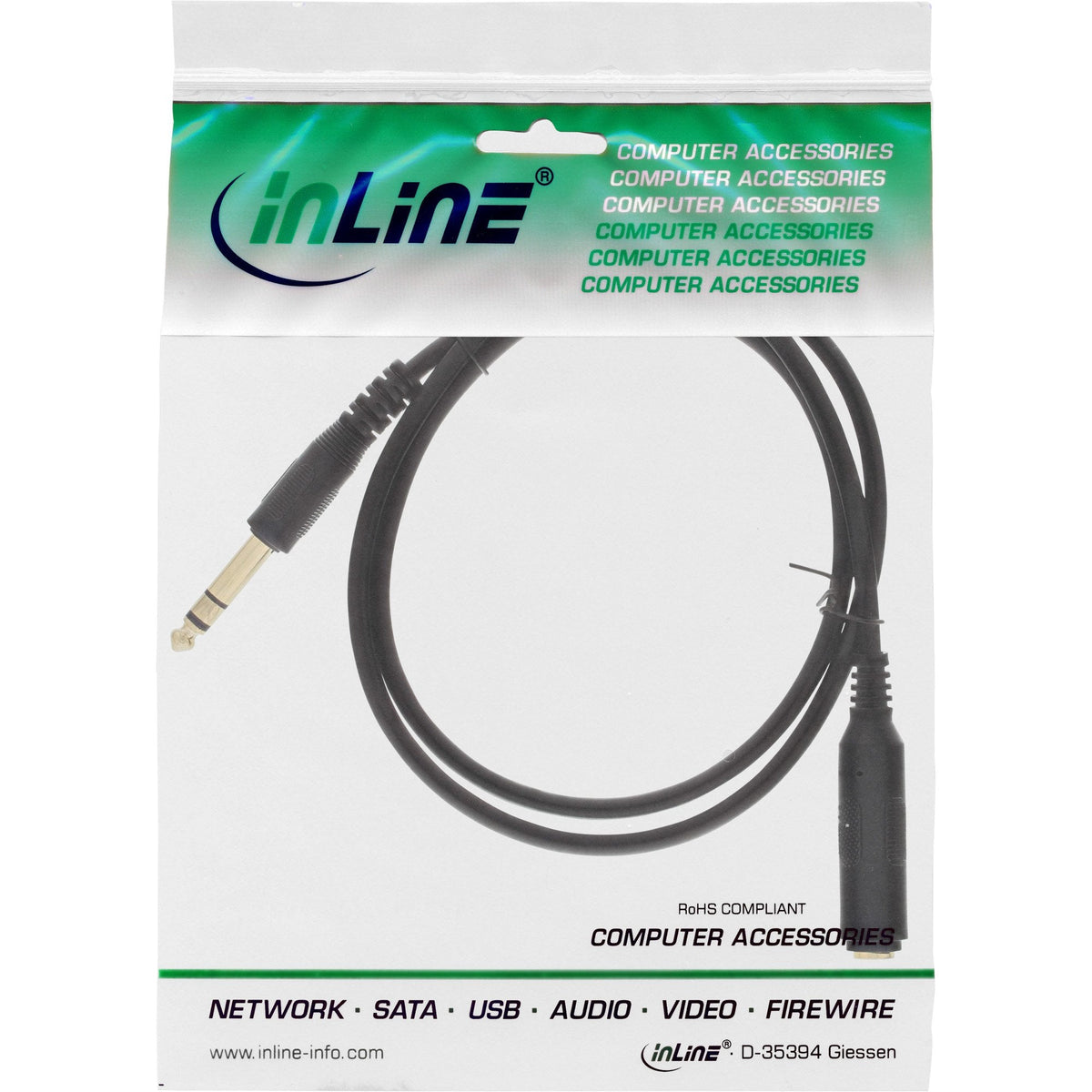 Cable De Extensión Para Auriculares Inline De 6,3 Mm Estéreo Macho A Hembra, , Negro, 3 M