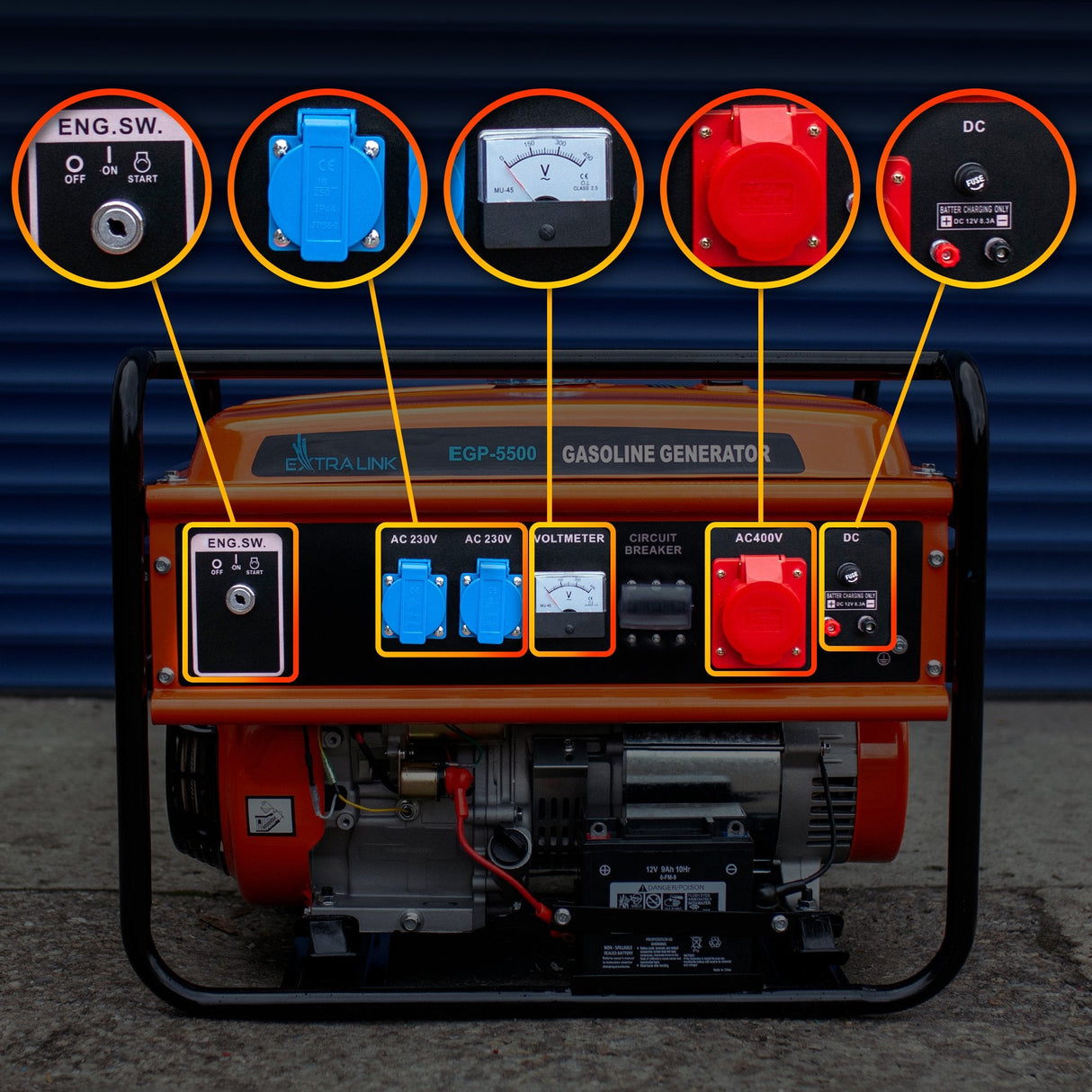Extralink Ex.30356 Motor-Generador 5000 W 25 L Gasolina Negro, Naranja