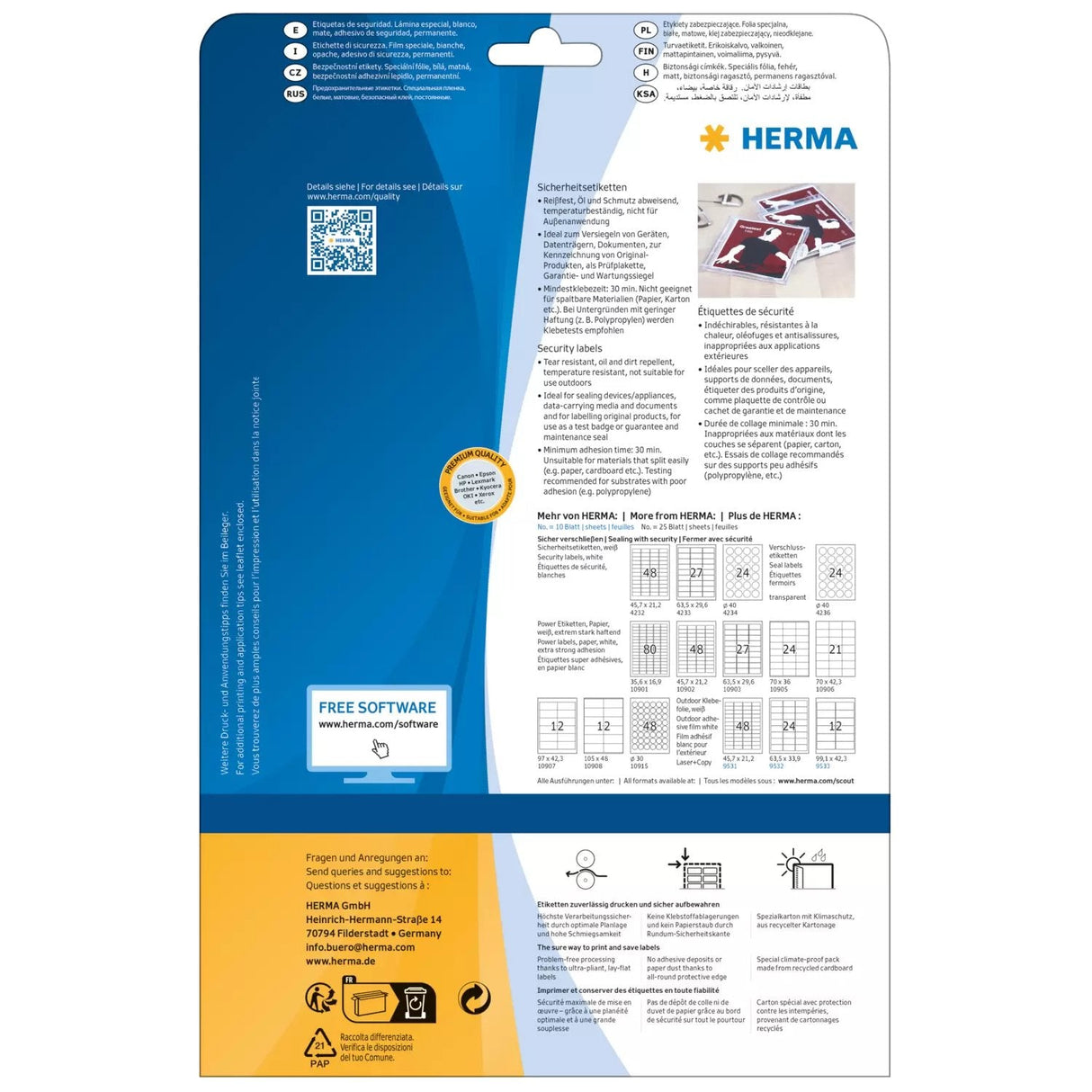 Etiquetas De Seguridad Herma Lámina Blanca 45,7x21,2 Mm 1200 Piezas.