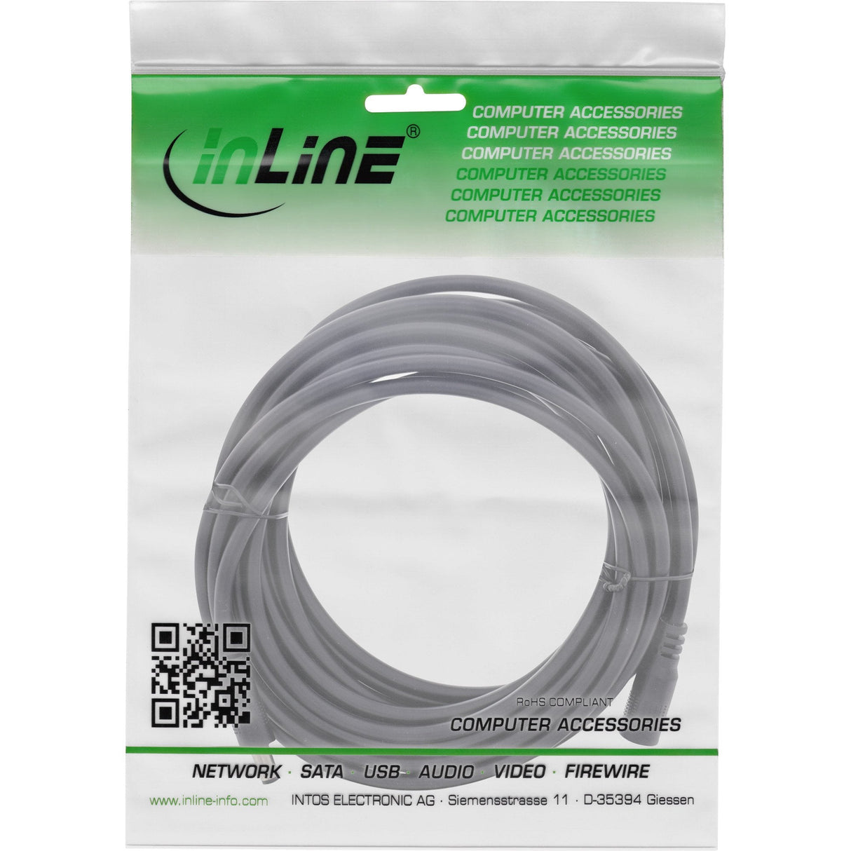 Cable De Extensión De Cc Inline, Enchufe De Cc Macho/Hembra 5,5x2,1 Mm, Awg 18, Negro, 5 M