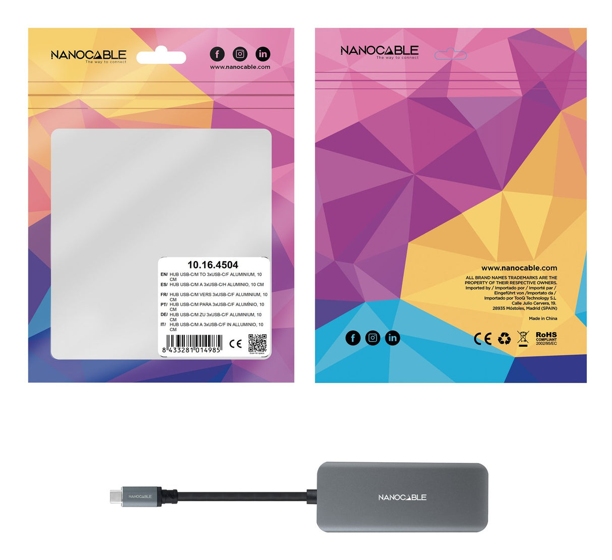 EAN 8433281014985 - Nanocable 10.16.4504 hub de interfaz USB 3.2 Gen 1 (3.1 Gen 1) Type-C 5000 Mbit/s imagen 3