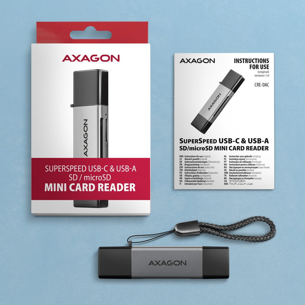 EAN 8595247907134 - Axagon CRE-DAC USB-C+ USB-A 5 Gbps MINI card reader 2-slot & lun SD/microSD lector de tarjeta USB 3.0 Typ imagen 7