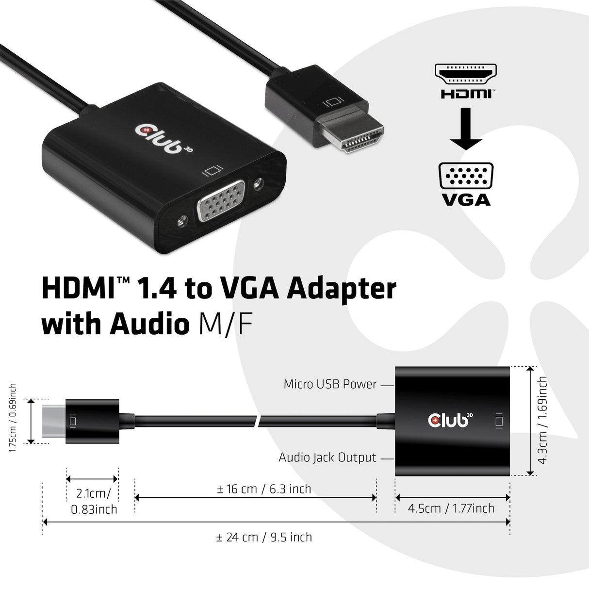 Adaptador Club3d Hdmi 1.4 A Vga (M / F), Activo Con Audio