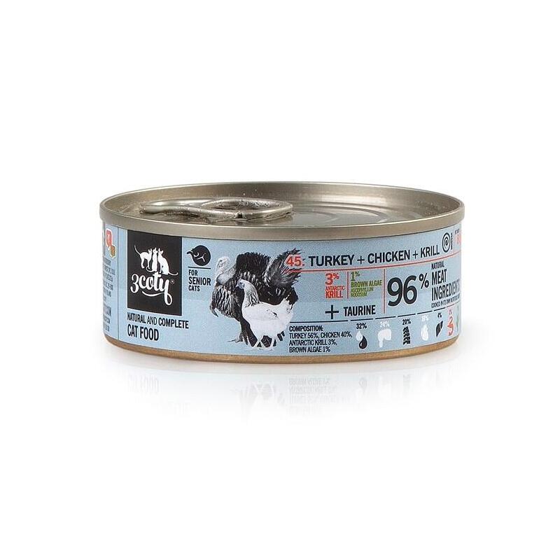 3coty Turkey + Chicken + Krill For Senior Cats 80g