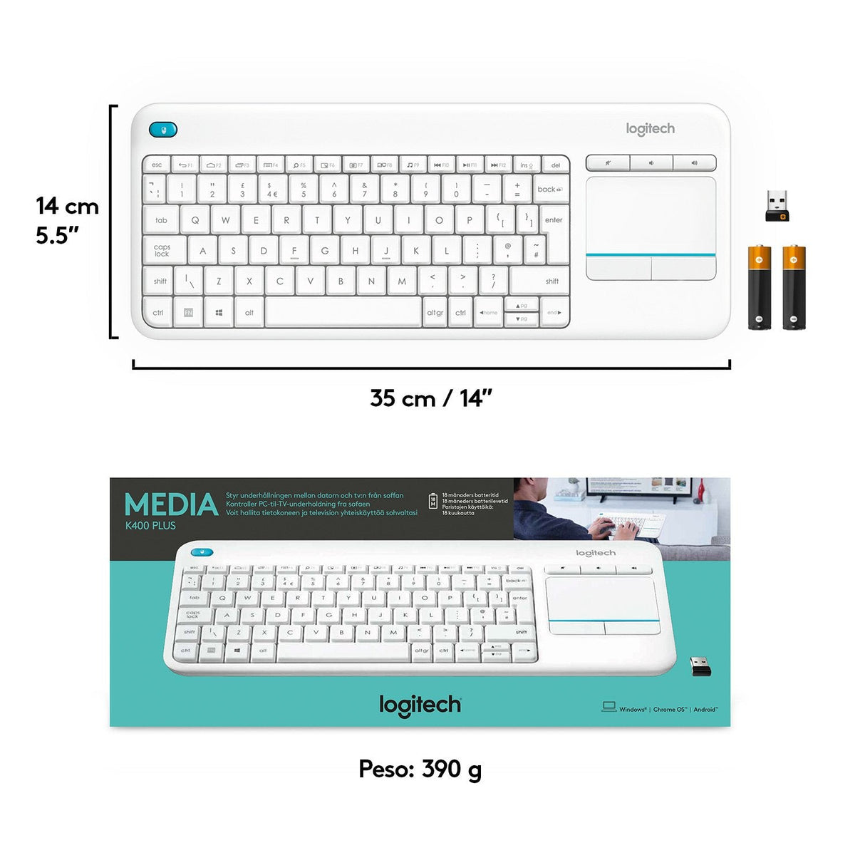 Teclado Español Logitech K400 Plus Tv Rf Inalámbrico Qwerty Blanco