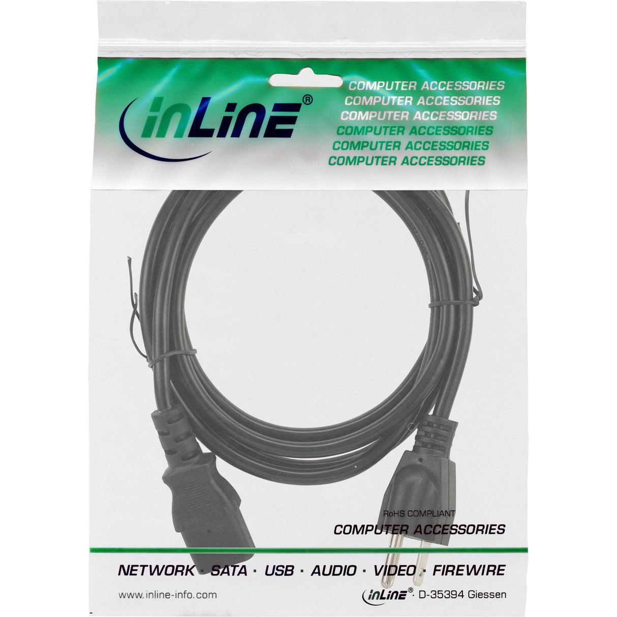 Cable De Alimentación Inline, Enchufe De Ee. Uu. A Conector Iec C13 De 3 Pines, Negro, 5,0 M