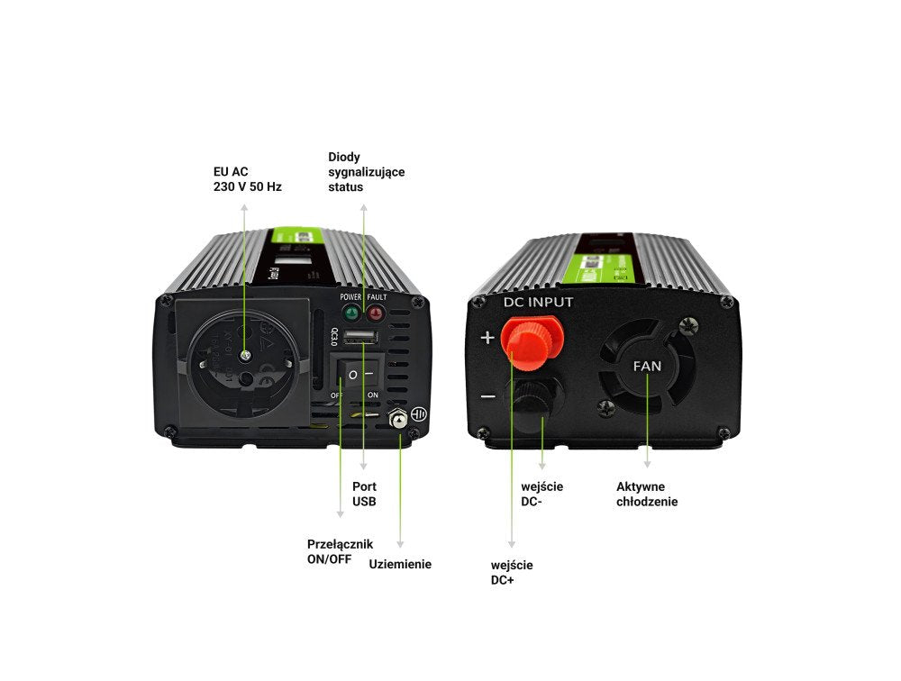 EAN 5904326374553 - Green Cell Przetwornica napicia PowerInverter LCD 12 V 500W/1000W Przetwornica samochodowa z wywietlaczem imagen 5
