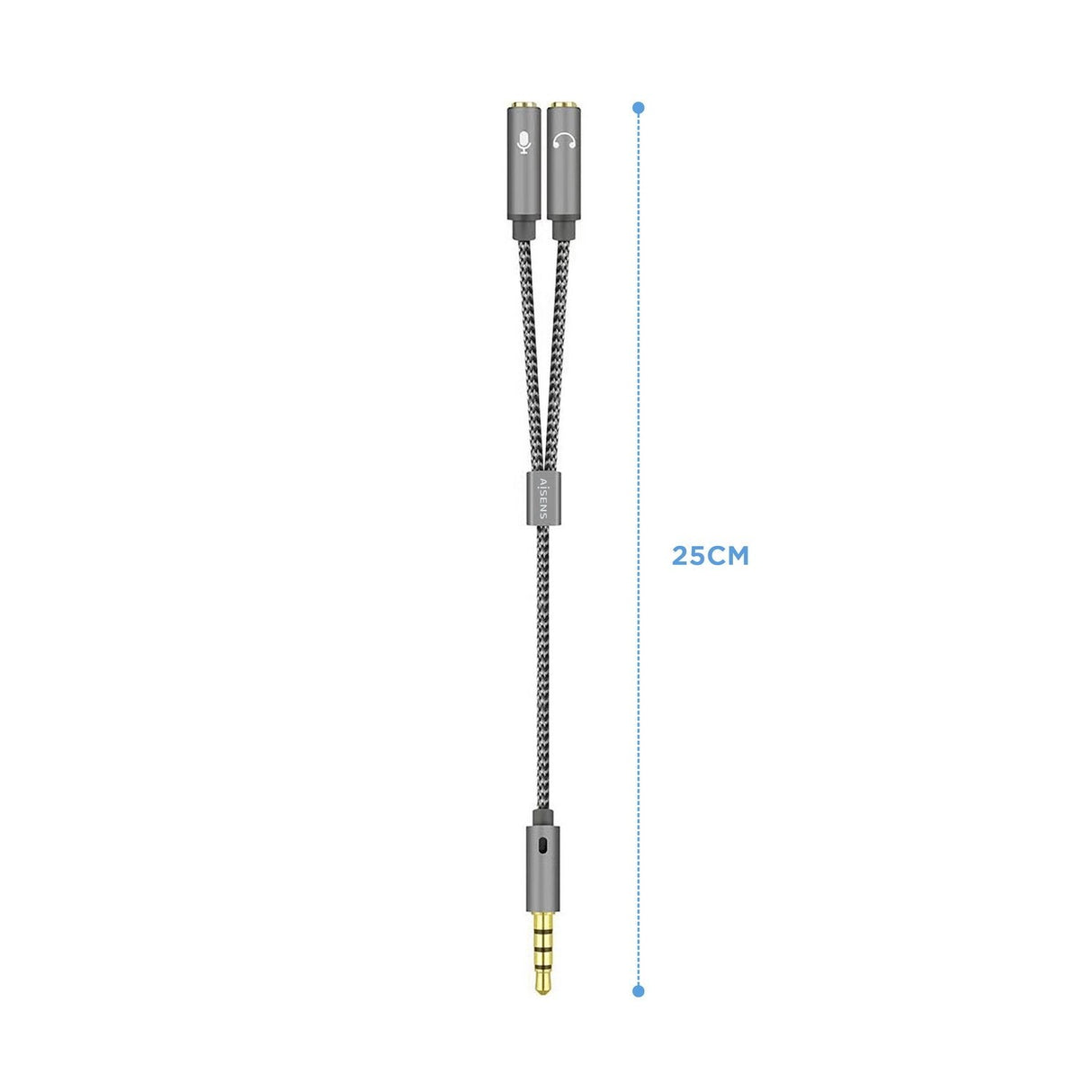 Aisens Cable Adaptador Audio Jack 3.5 4 Pines/M-2xjack 3.5 3 Pines/H - 25cm - Gris
