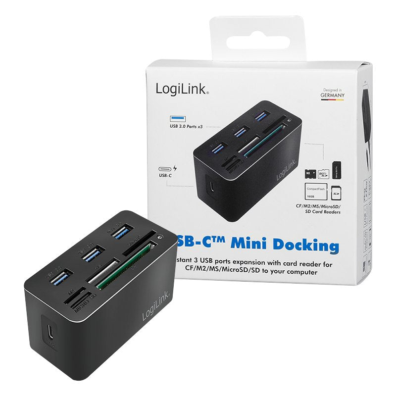 Hub Usb-C Logilink Mini Docking Negro 3xusb3.2/Admite Tarjetas Sd+Microsd+M2+Ms+Cf Cr0046