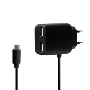 Usb-A Charger, 10.5 W, 3-Port, 2x Usb-A, 1x Micro-Usb Cable, Negro