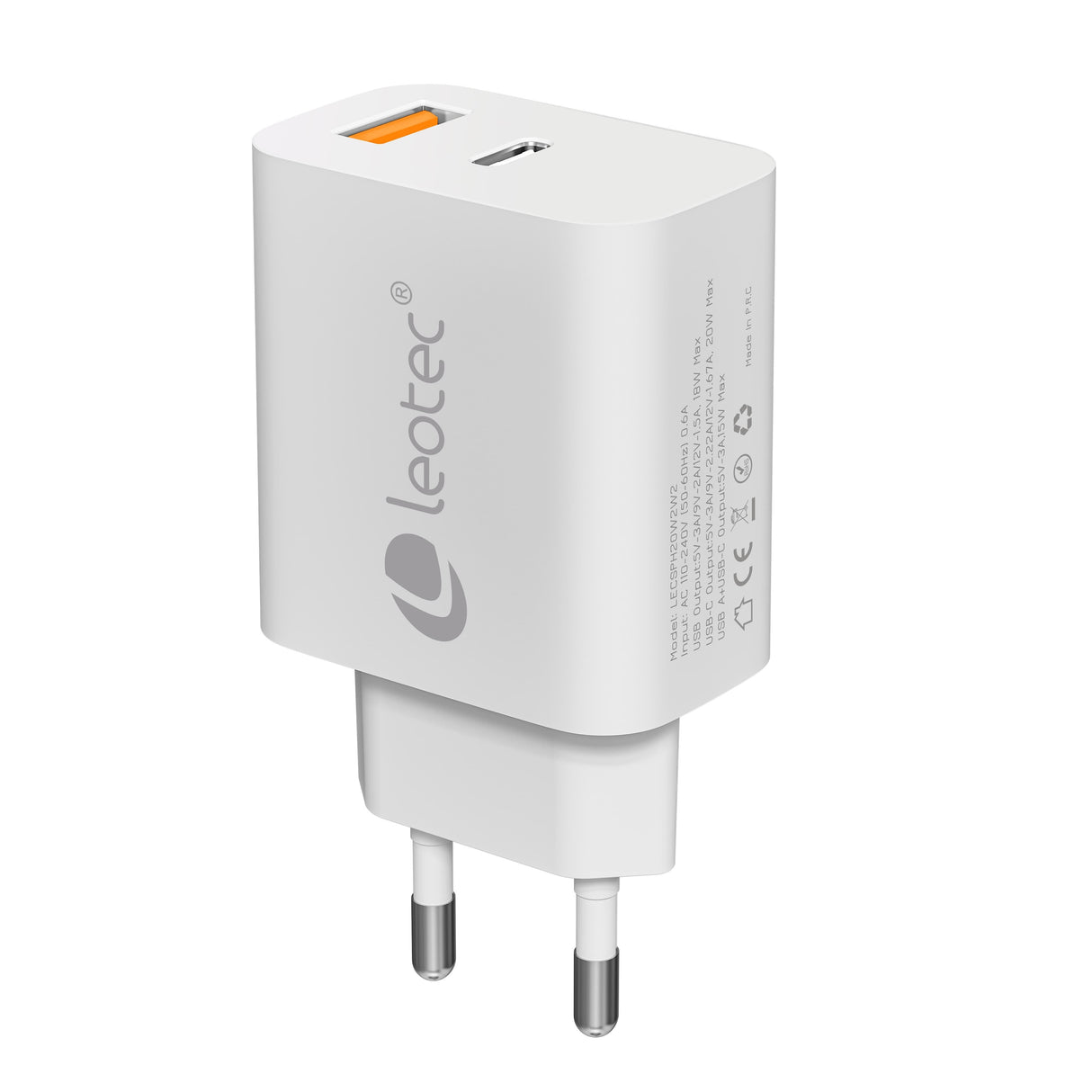 Cargador Pared/Viaje Usb-C/Pd + Usb-A 20w Blanco Leotec Leotec Cargador 20w Carga Rapida 1 Usb-C Pd + 1 Usb-A Blanco (Compatible Con Apple Y Samsung)