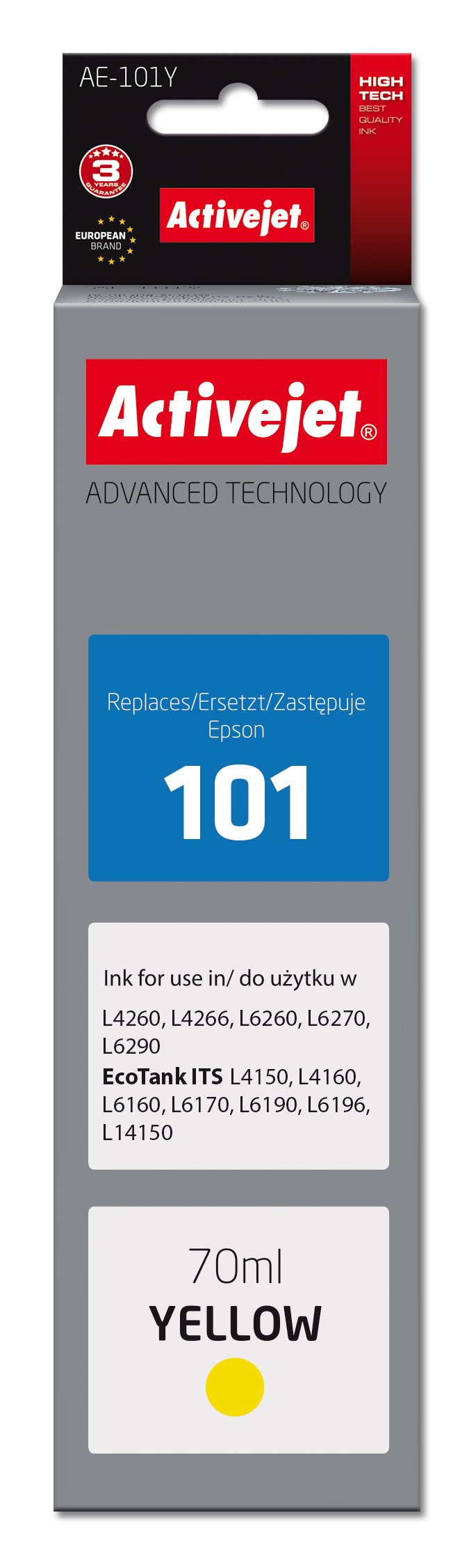 Activejet Ink Ae-101y Botella De Tinta Para Impresora Epson, Recambio Epson 101 Supreme 70 Ml Amarillo