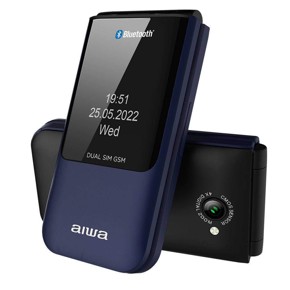 Movil Senior Fp-24bl Blue Aiwa Diseño Flip Dualsim Botones Grandes Pantalla 2.4 Bluetooth Puerto Micro-Usb