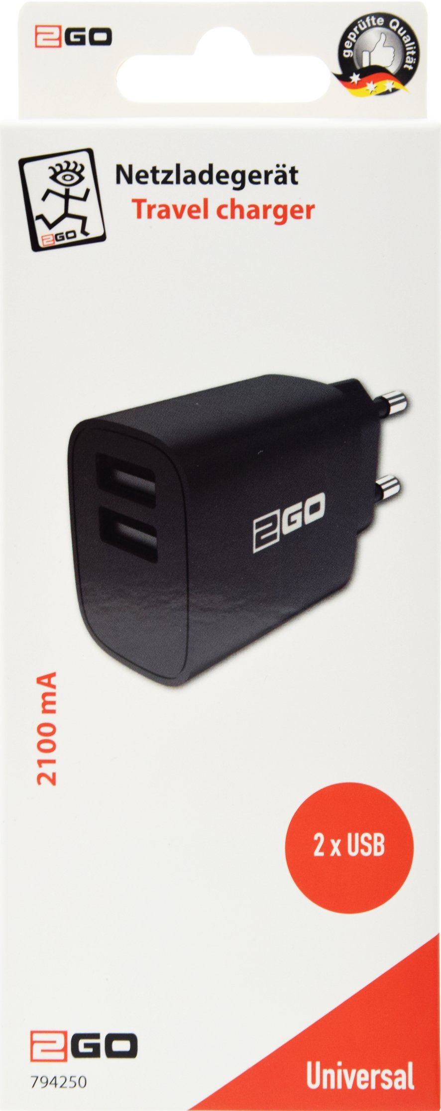 EAN 4010425942508 - 2GO 794250 cargador de dispositivo móvil Universal Negro Corriente alterna Interior imagen 2