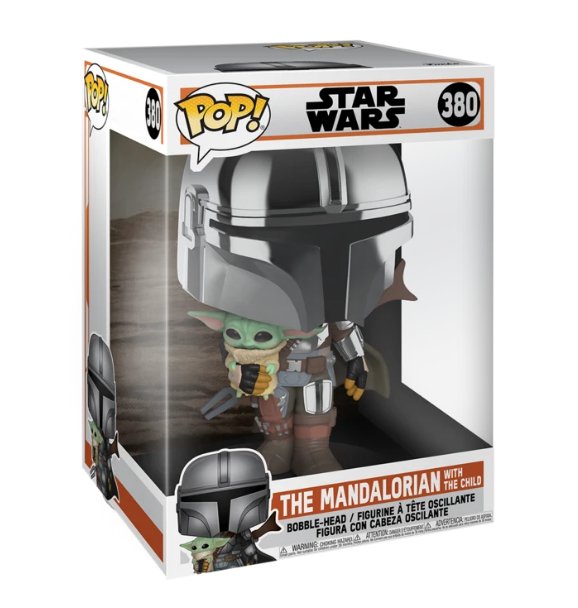 Funko Pop! Supersized - El Mandaloriano Con Armadura Cromada Y El Nino 10/25cm - Star Wars: El Mandaloriano
