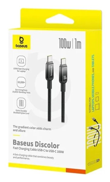 Discolor Series Fast Charging Cable Usb-C To Usb-C 100w 1m Cluster Black