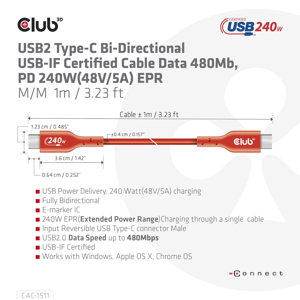 EAN 8719214472627 - CLUB3D CAC-1511 cable USB USB 2.0 USB C Naranja imagen 7