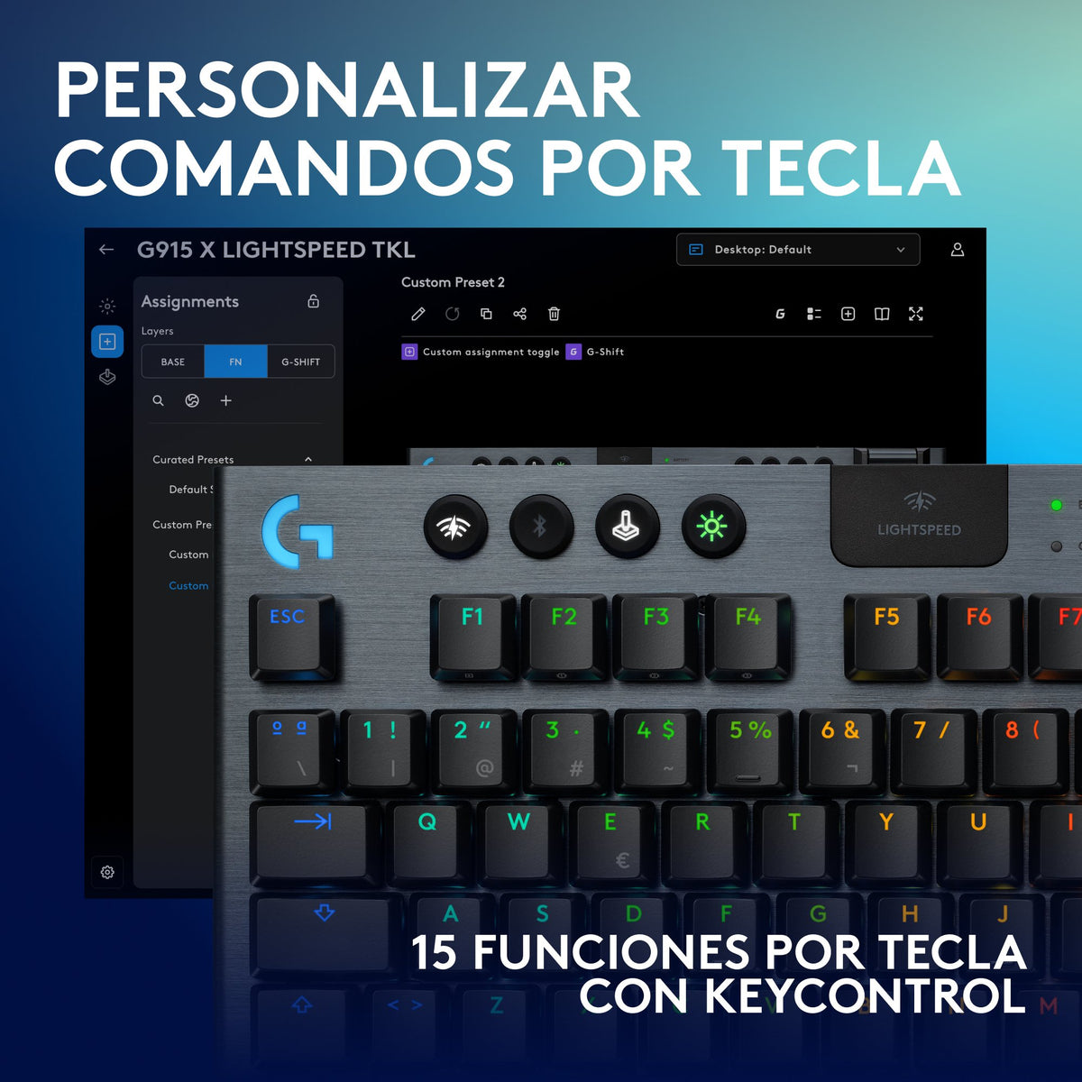 EAN 5099206121843 - Logitech G G915 X LIGHTSPEED TKL teclado Juego USB + RF Wireless + Bluetooth QWERTY Español Negro imagen 4