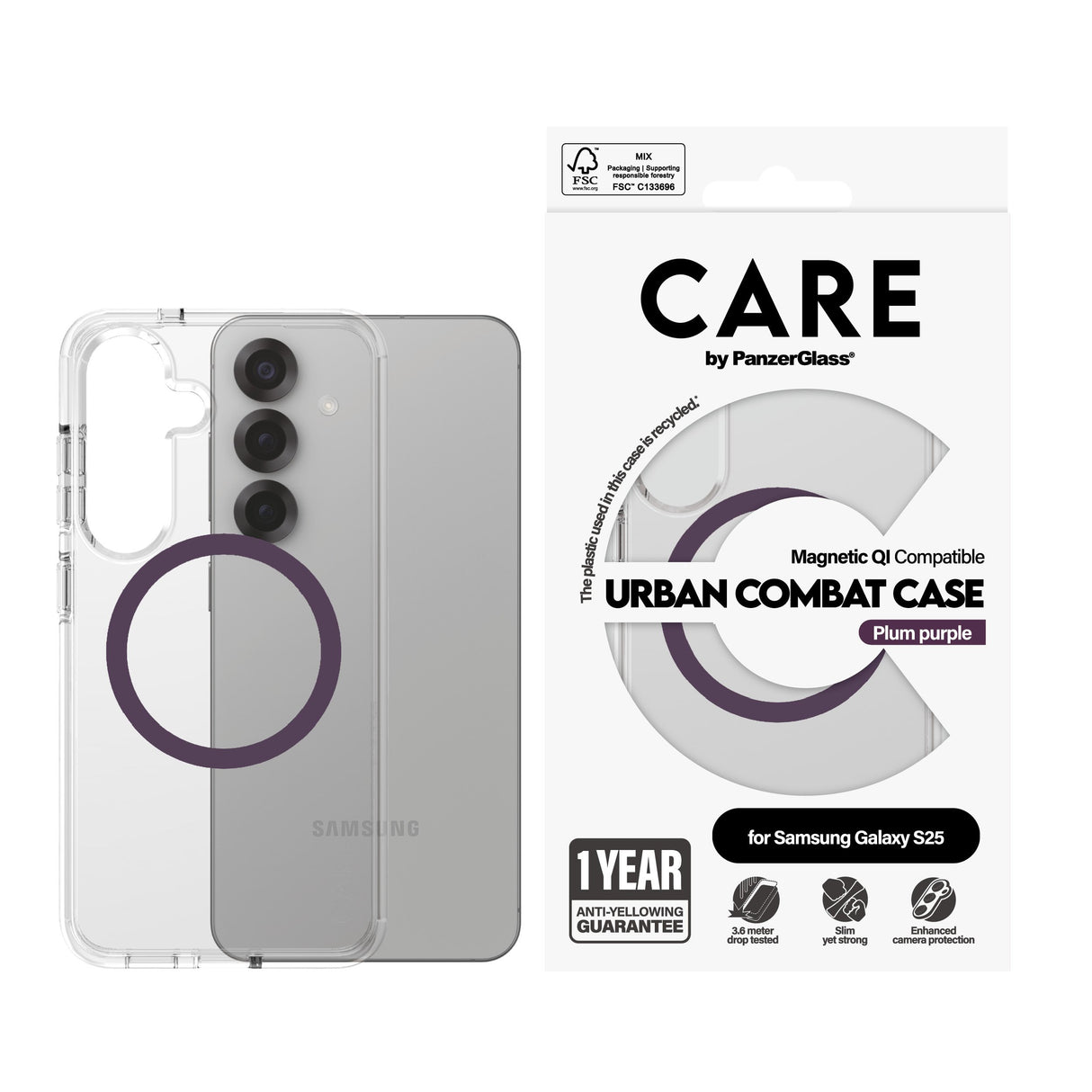 EAN 5715685016981 - PanzerGlass CARE™ by ® Urban Combat Case Transparent w. Plum Purple Qi Compatible Samsung Galaxy S25 fund imagen 2