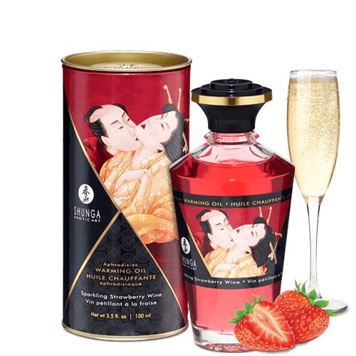 Shunga Aceite De Masaje Efecto Calor Aroma Vino Espumoso De Fresa