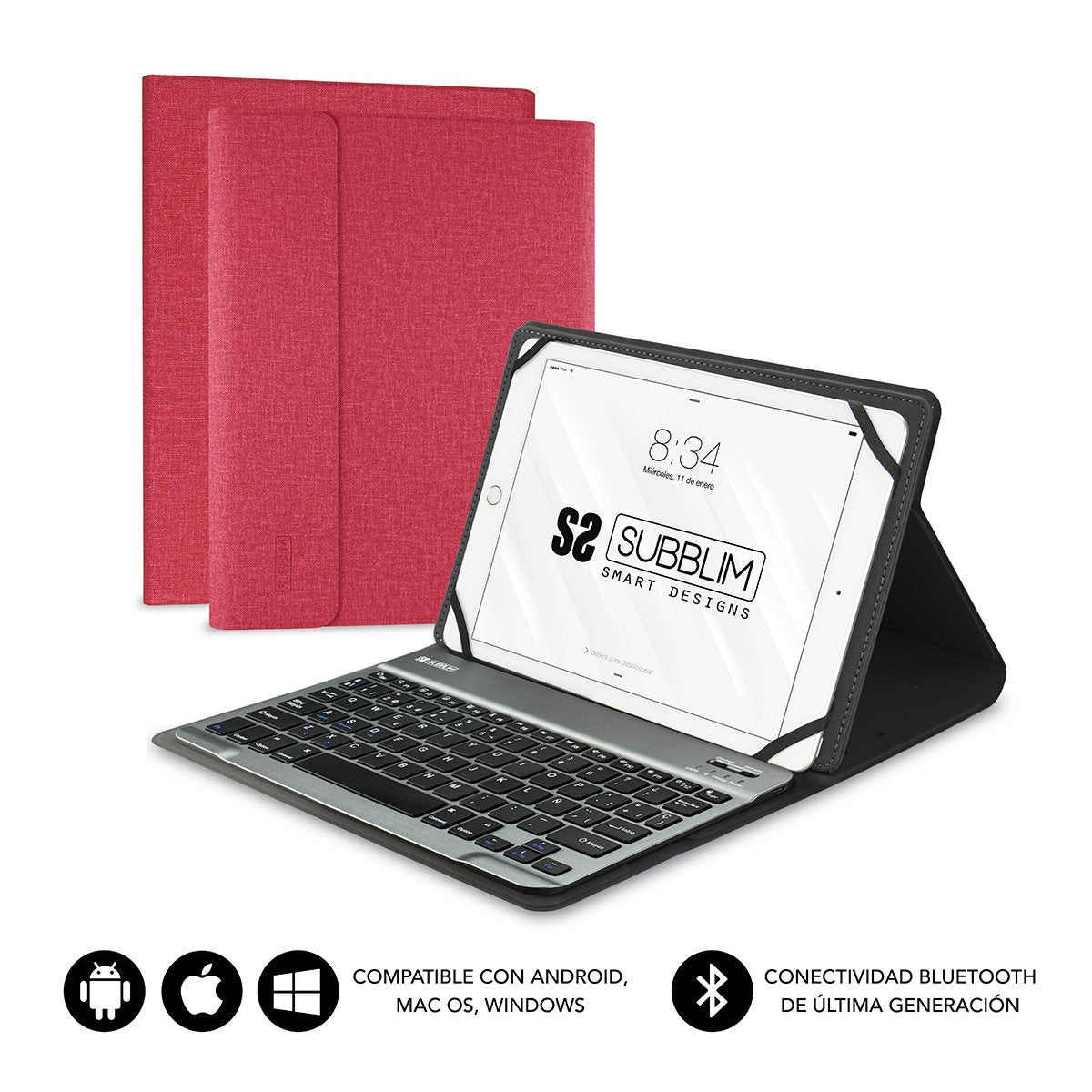 Funda Con Teclado Subblim Keytab Pro Bluetooth Red Para Tablet De 10.1'/25.65cm Batería 420mah -Compatible Windows/Android/Ios/Macos
