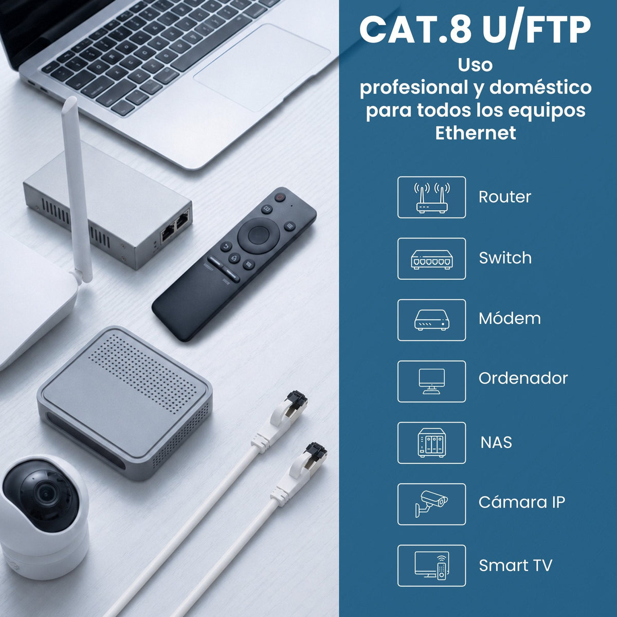 Extralink Lan Patchcord Cat.8 U Ftp 0,5m 40g Flat Shielded Foiled Twisted Pair Bare Copper White