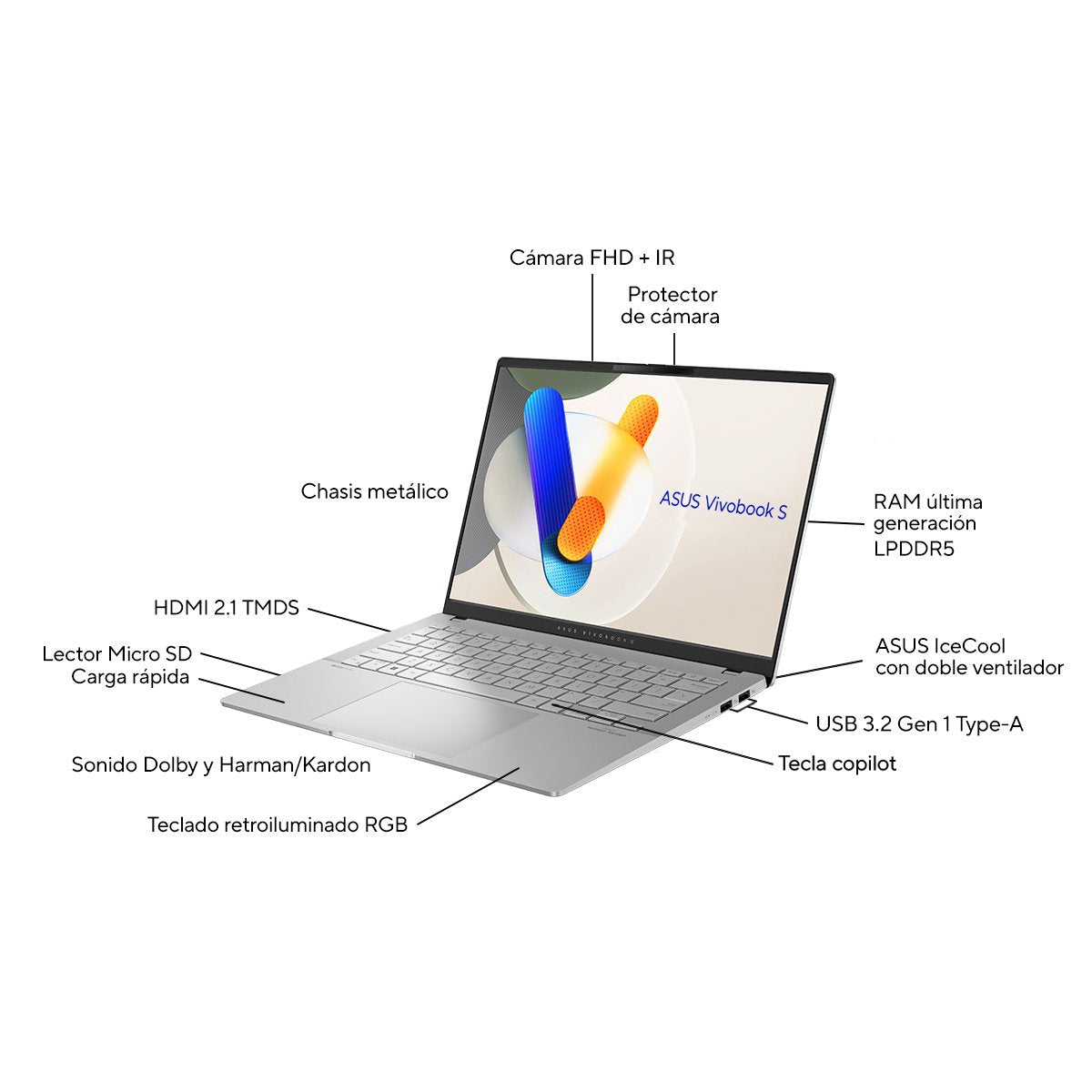 Asus Vivobook S 14 Oled Oled M5406wa-Qd088w Copilot+ Pc - Ordenador Portátil 14" Wuxga (Amd Ryzen Ai 9 Hx 370, 32gb Ram, 1tb Ssd, Amd Radeon 890m, Windows 11 Home) Plata Fría - Teclado Qwerty Español