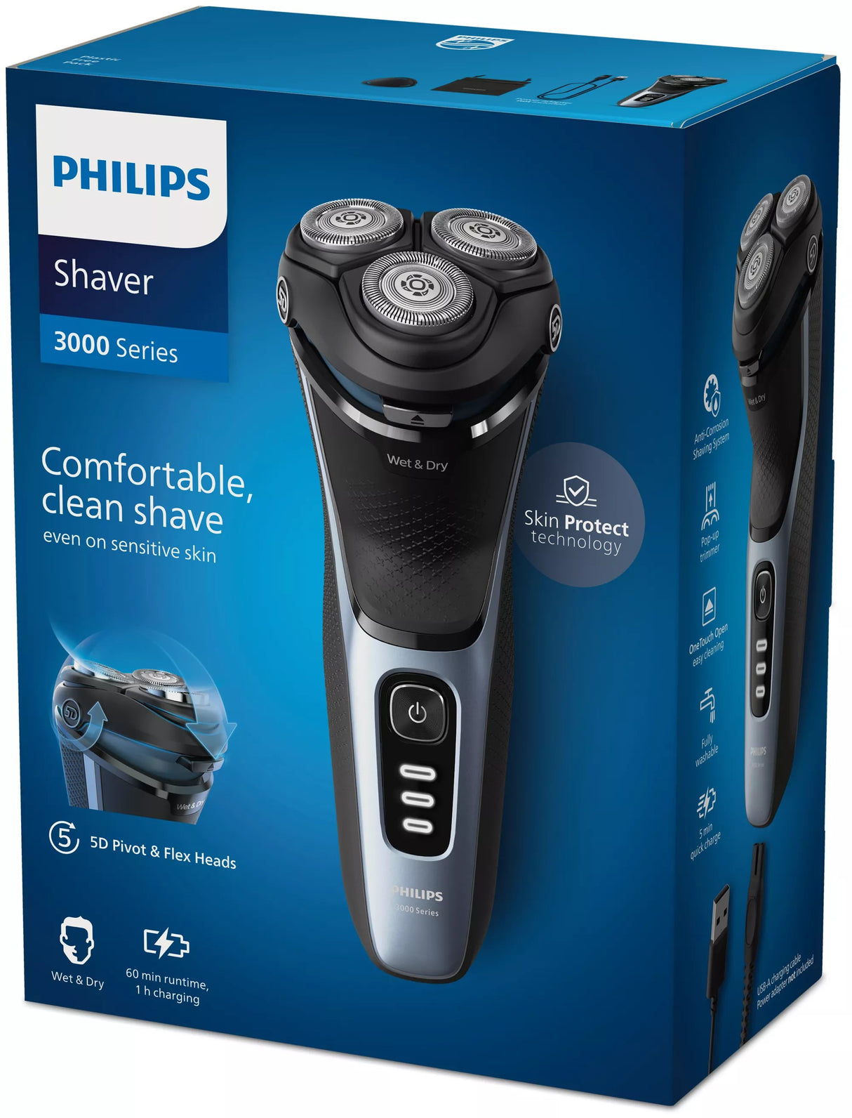 EAN 8720689018593 - Philips 3000 series S3243/12 afeitadora Máquina de afeitar de rotación Recortadora Azul imagen 2
