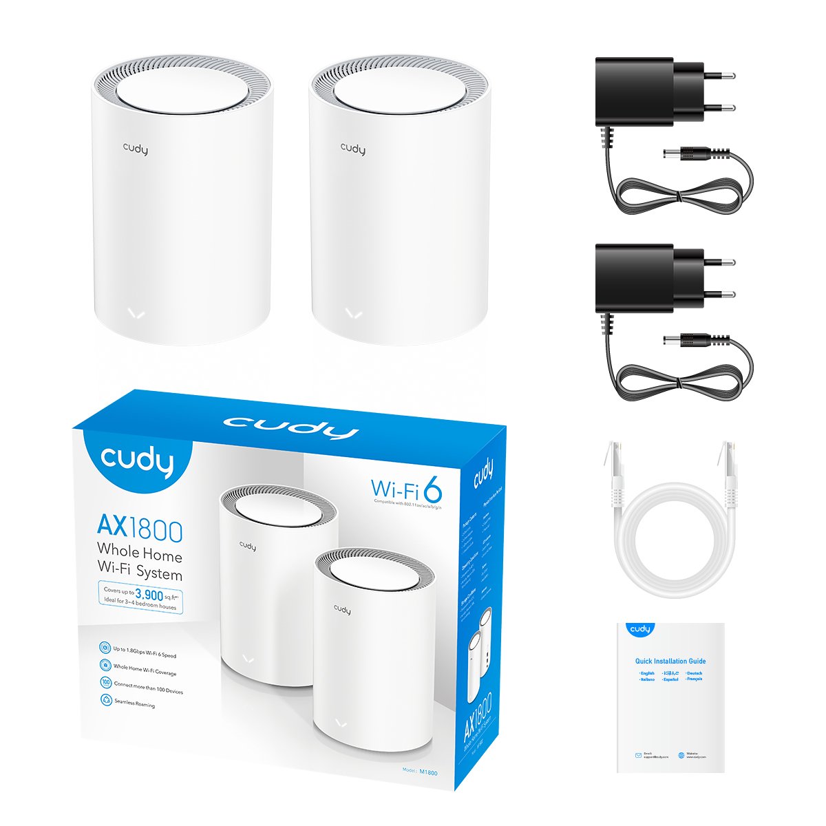 Cudy Ax3000 Pack De 2 Sistemas Wifi 6 Mesh Ax3000 2.5g Dual Band - Admite Ancho De Banda De 20/40/80/160mhz - 1x Puerto