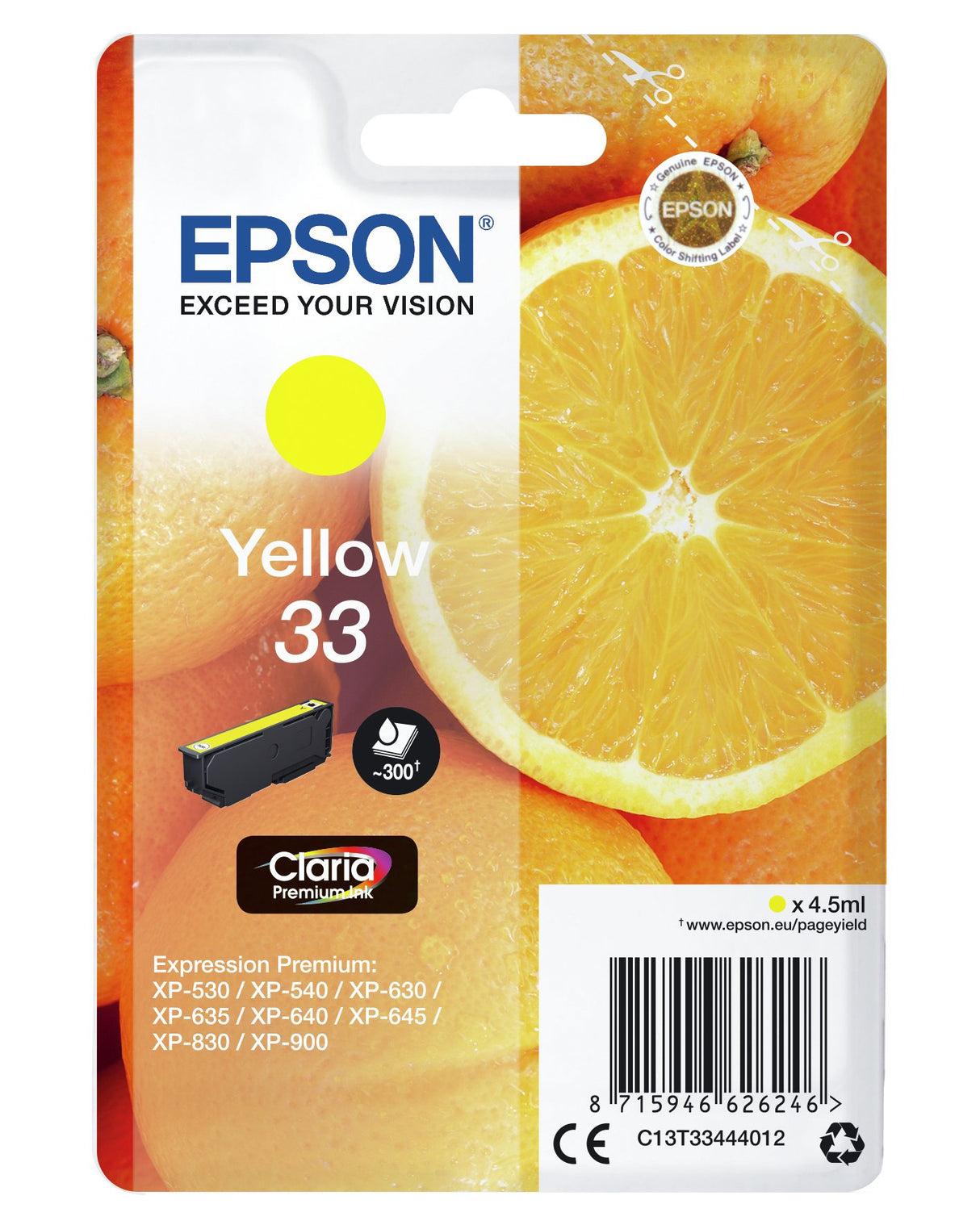 EAN 8715946626253 - Epson Oranges C13T33444022 cartucho de tinta 1 pieza(s) Original Amarillo imagen 2
