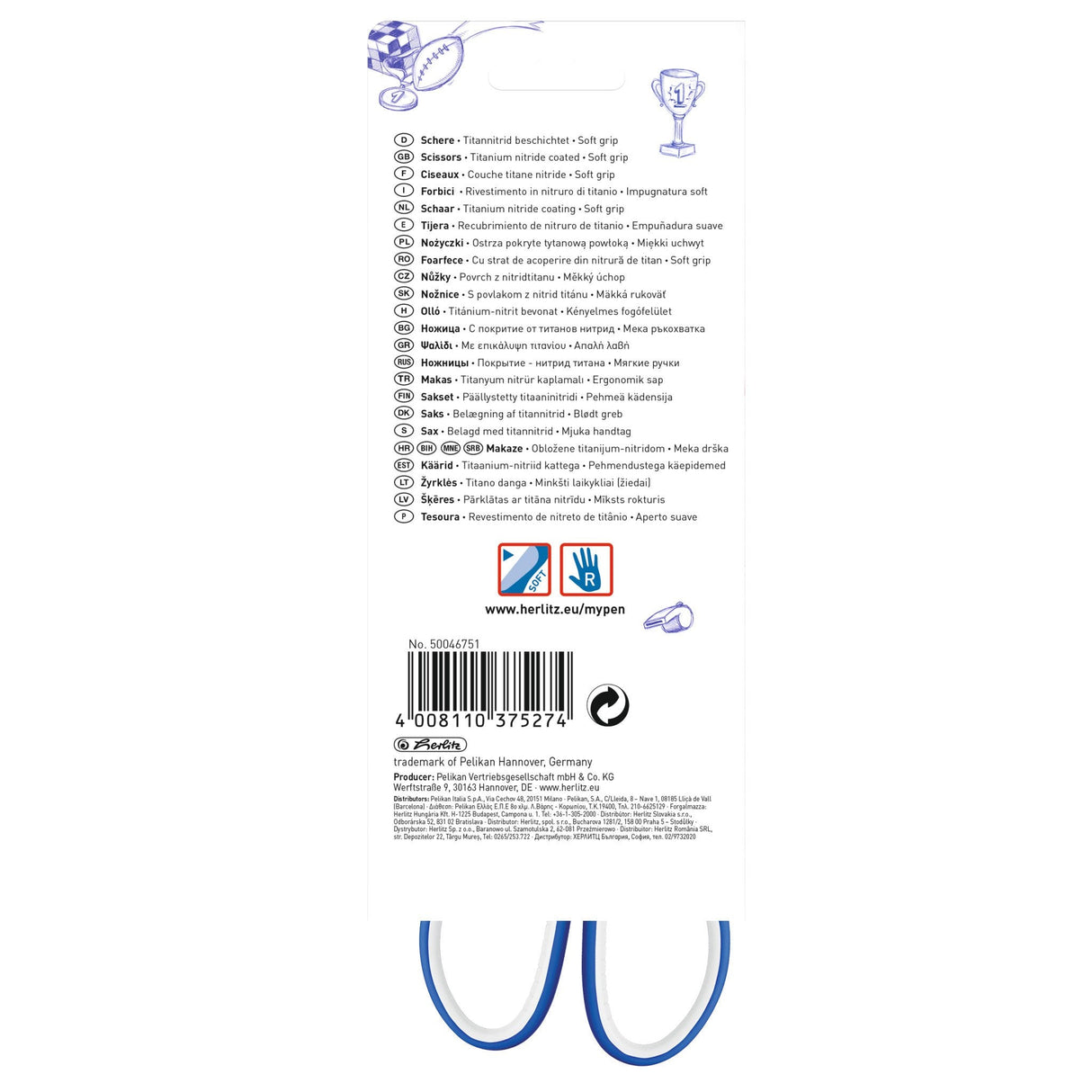 Herlitz Tijeras My.Pen Azul/Blanco