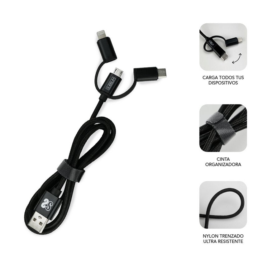Cargador De Coche Subblim Sub-Chg-4cc002/ 2 Usb + Cable Usb 3 En 1/ 2.4a/ Negro