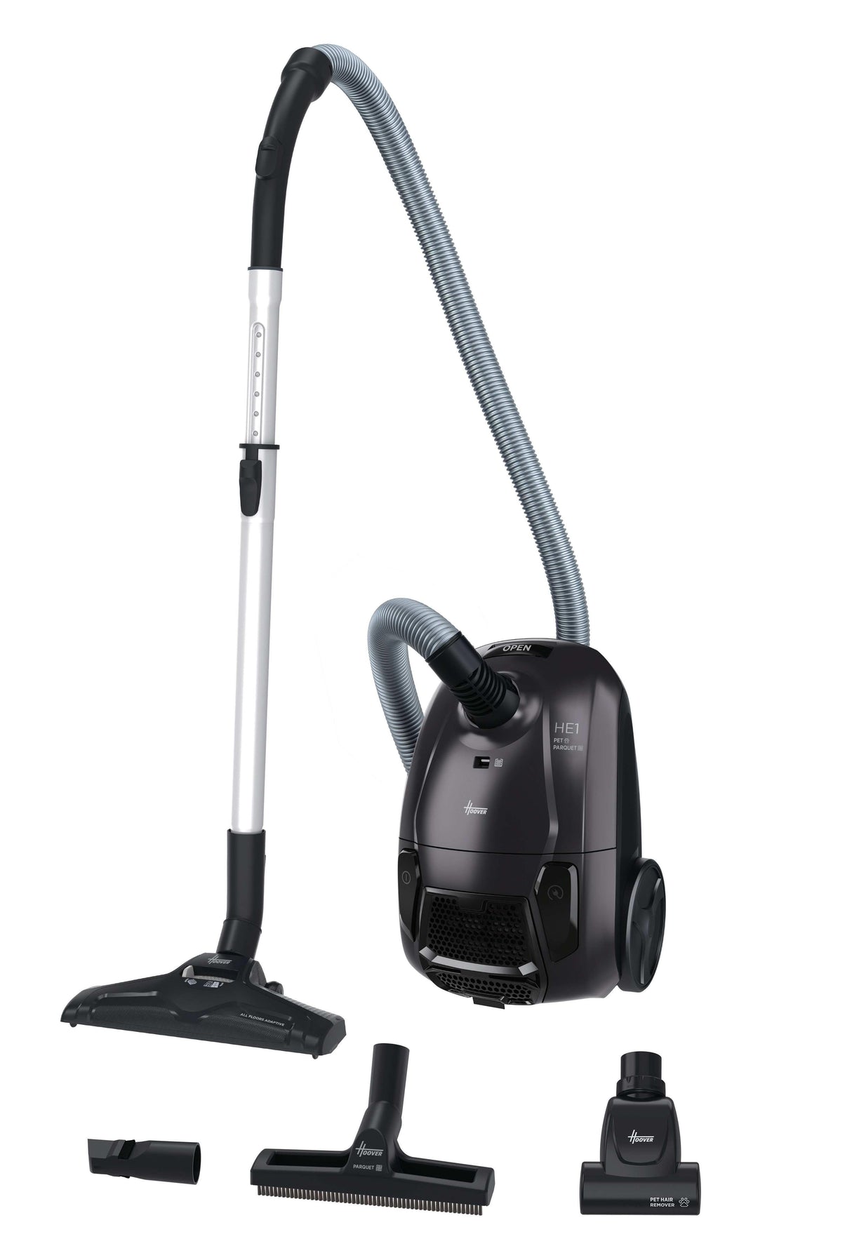 Hoover He120pet 011 Vacuum Cleaner, Bagged, Power 700 W, Bag 2.5 L, Working Radius 8.2 M, Black Grey