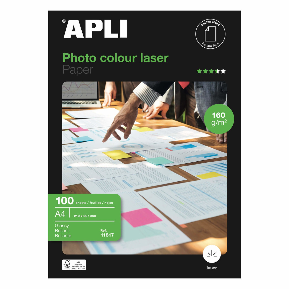 Papel Fotográfico Apli Colour Laser 11817 Din A4 160g 100 Hojas Brillante
