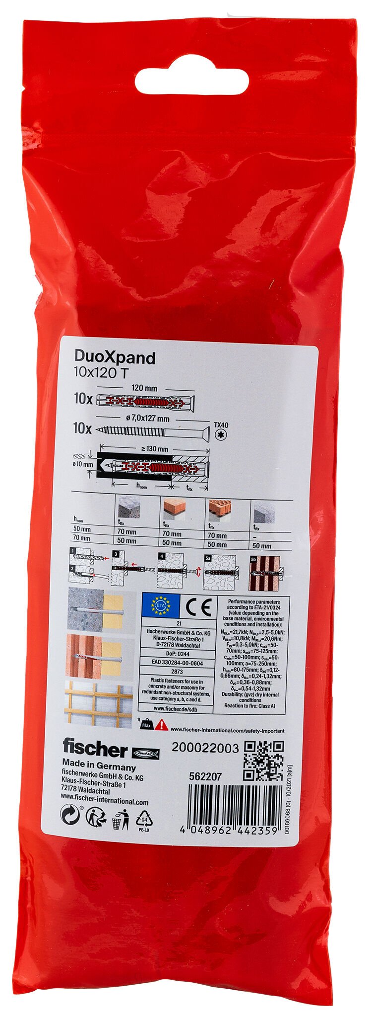 Tacos De Expansión Duoxpand T Ø10 X 120 Mm + Tornillos Ø7 X 127 Mm, Bolsa 10 Uds