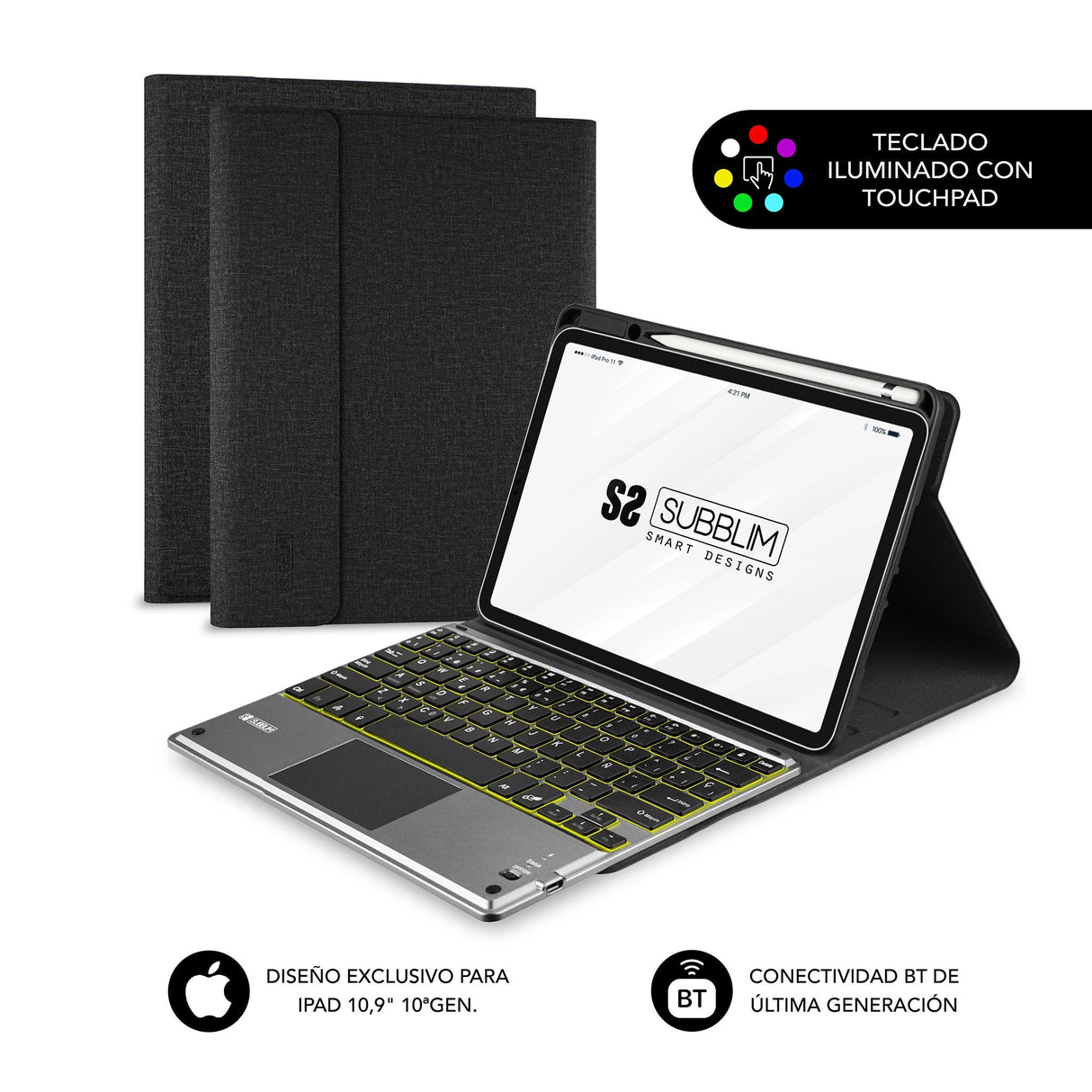 Funda Con Teclado Subblim Keytab Pro Bt Para Tablet Ipad 10.9' 10a Gen Negra