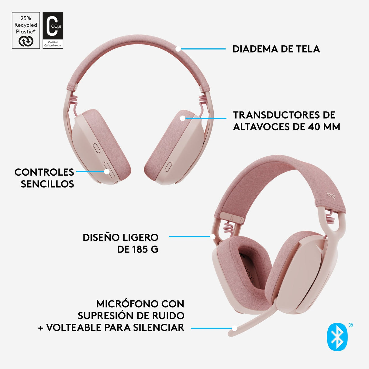 EAN 5099206103955 - Logitech 981-001224 auricular y casco Auriculares Inalámbrico Diadema Llamadas/Música Bluetooth Rosa imagen 14