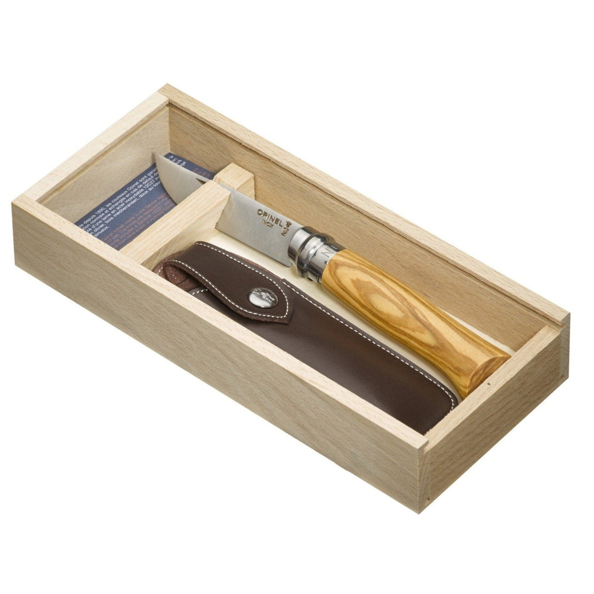 Opinel No. 08 Olive Wood + Sheath In Pencil Box
