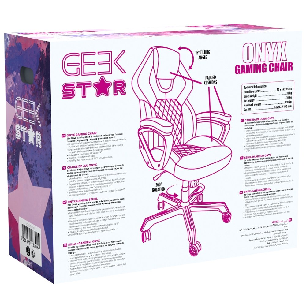 Silla Gamer Konix Geek Star Onyx Gran Comodidad Y Ergonomia Inclinacion Hasta 15º Color Negro Y Lila Kon Chair Gk Star