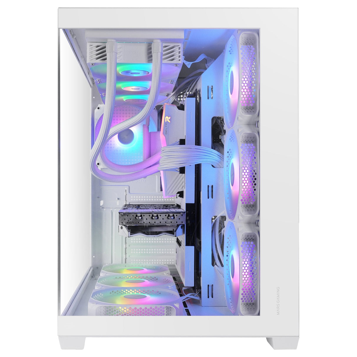 Caja Pc Atx Mars Gaming Mcv5w Cristal Templado Panoramico Argb Gpu 416mm Blanco