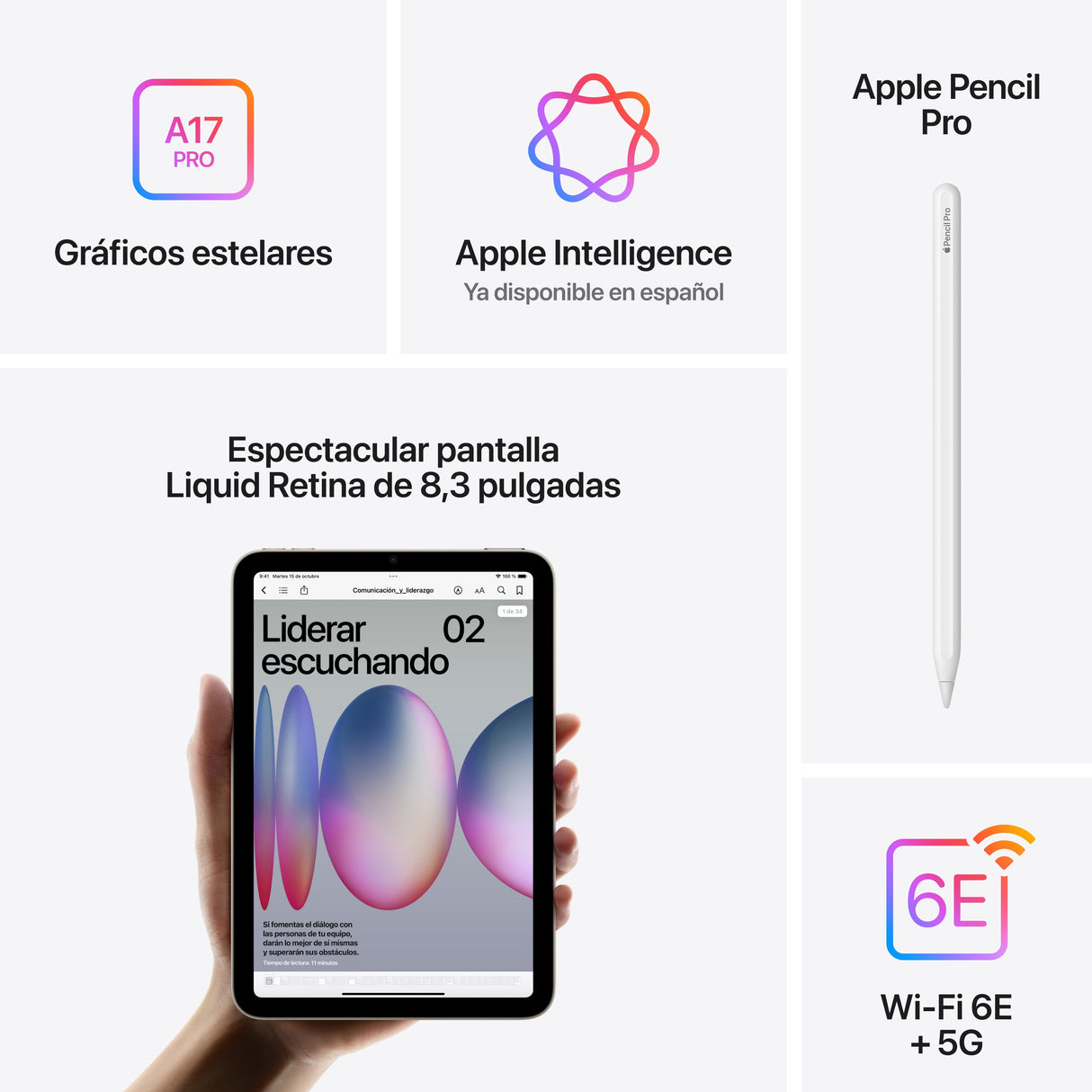 EAN 0195949757587 - Apple iPad mini 7th gen 5G TD-LTE & FDD-LTE 512 GB 21,1 cm (8.3") Wi-Fi 6E (802.11ax) iPadOS 18 Azul imagen 7