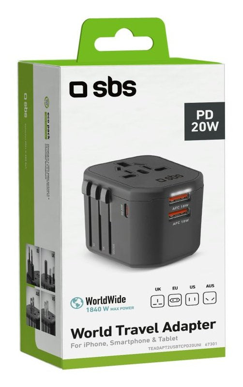Sbs Universal-Reiseadapter 18w (Eu/Uk/Us/Aus-Stecker)