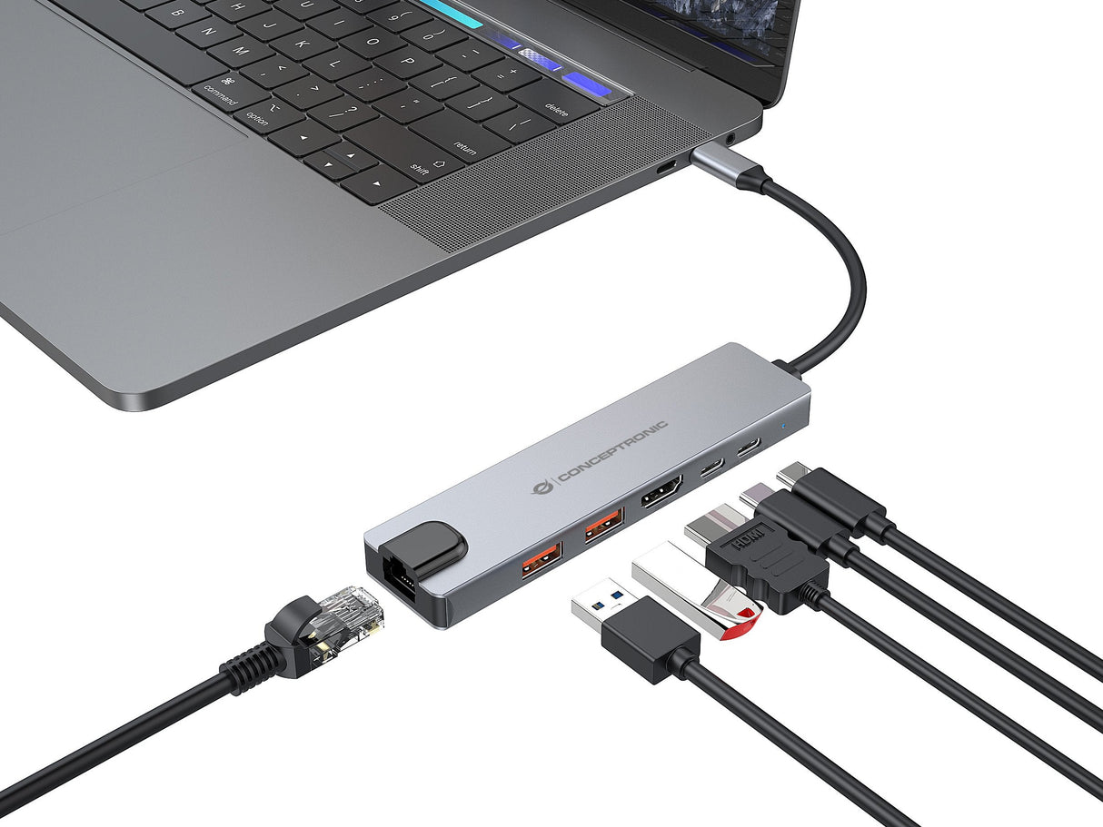 Docking Usb-C 6-In-1 Conceptronic 1xhdmi 4k 2xusb-A  3.1 1xusb-C 2xusb-C Pd140w 1xrj45 Giga