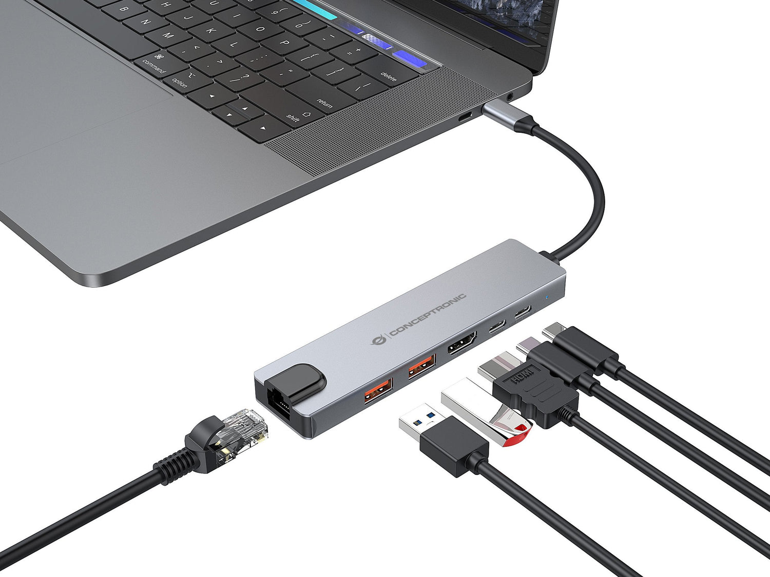 Docking Usb-C 6-In-1 Conceptronic 1xhdmi 4k 2xusb-A  3.1 1xusb-C 2xusb-C Pd140w 1xrj45 Giga