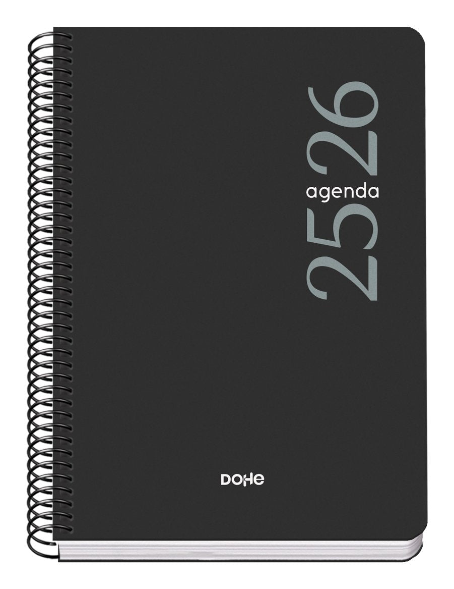 Dohe Esencial Agenda Escolar 25/26 Espiral A5 - Semana Vista - Papel 70g/M2 - Cubierta En Polipropileno - Negro