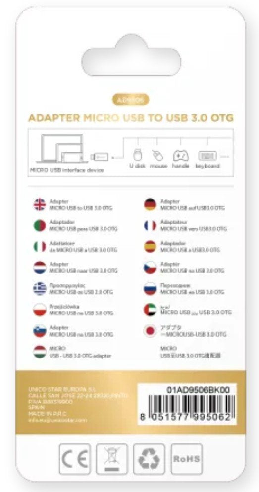 Adaptador Unico Micro Usb3.0 Metálico. Negro