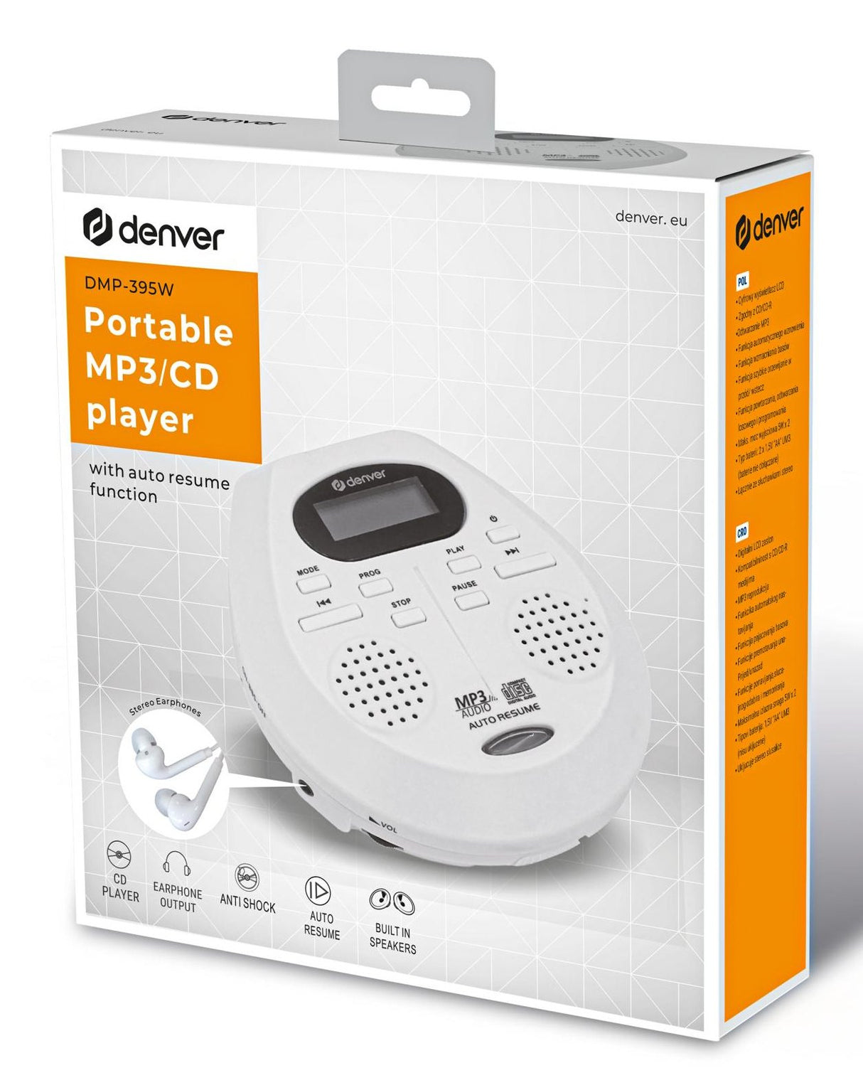 Discman Z Funkcja Automatycznego Wznawiania I Anti-Shock Bialy