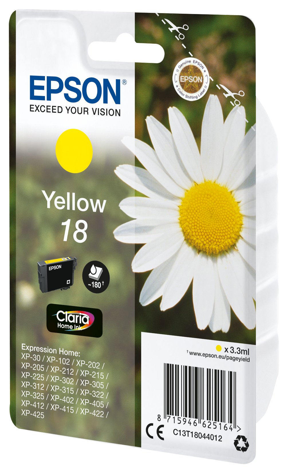 EAN 8715946625171 - Epson Daisy C13T18044022 cartucho de tinta 1 pieza(s) Original Rendimiento estándar Amarillo imagen 1