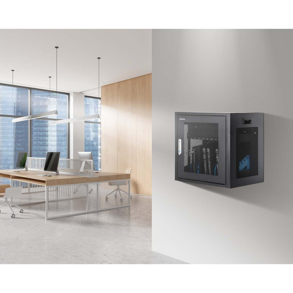 Manhattan Laptop Charging Cabinet Desktop Via Ac Adapter (Eu) 10-Bay, Install Device'S Ac Adapter (Power Cables) Into Unit, Suitable For All Laptops (To 16"), Ipads, Macbooks, Chromebooks, Other Portable Devices, Bays 380x30x280mm, Cart, Lo
