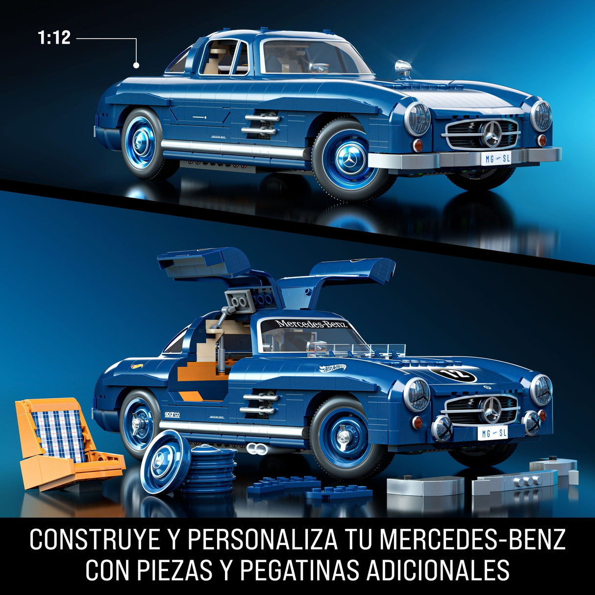 Mattel Mega Hot Wheels Mercedes-Benz 300sl, Juguete De Construcción Escala 1:24 Hww25